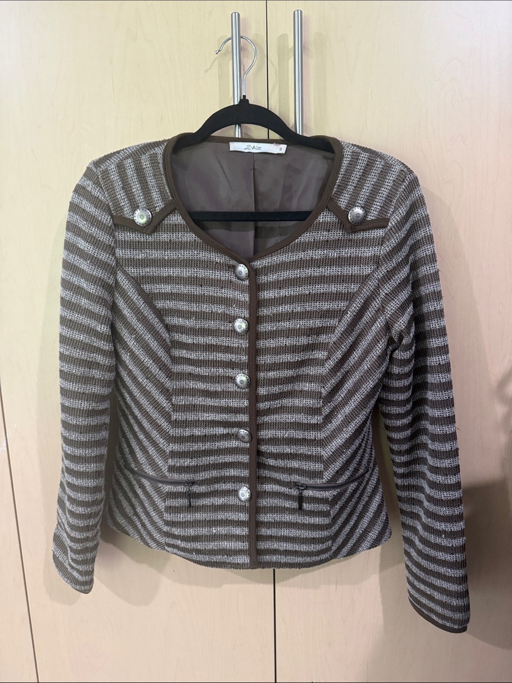 Women's Striped Brown & Cream Tailored Knit Blazer